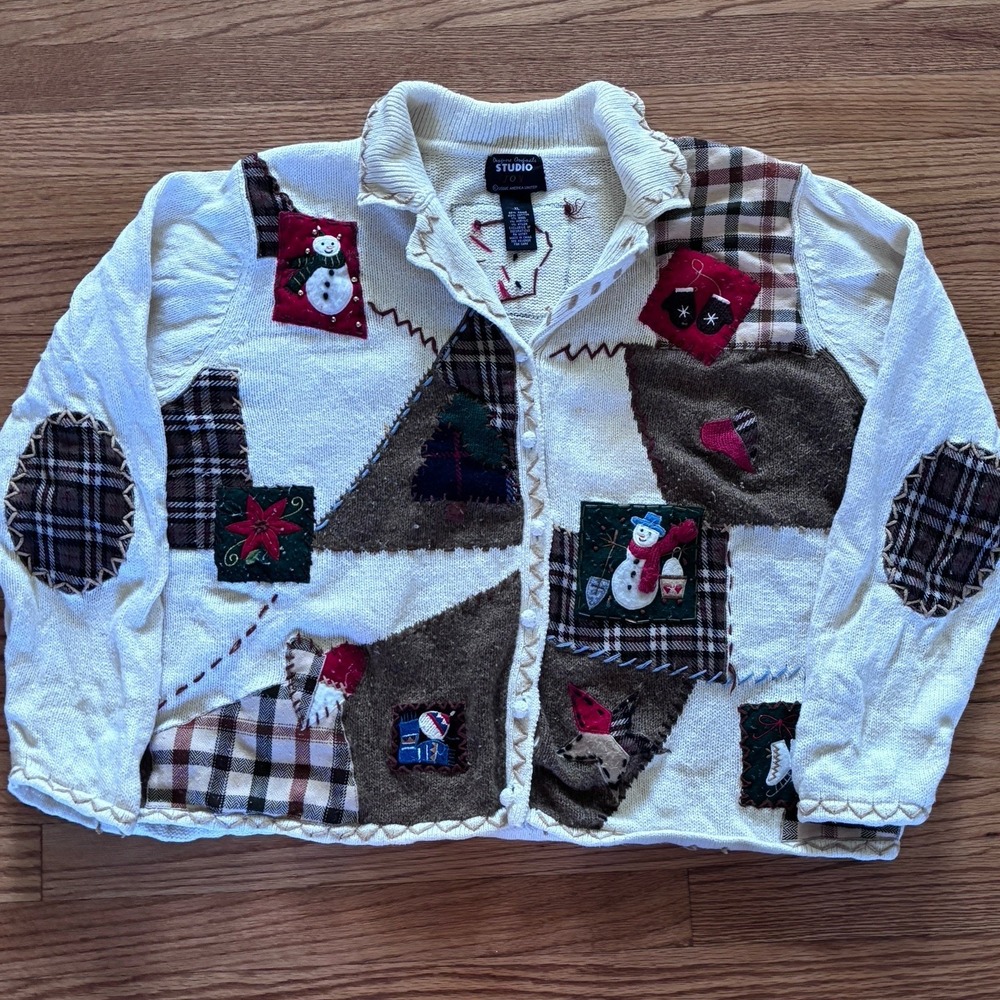 Vintage Design Original Studio Joy Women's XL Christmas Embroidered Cardigan‎